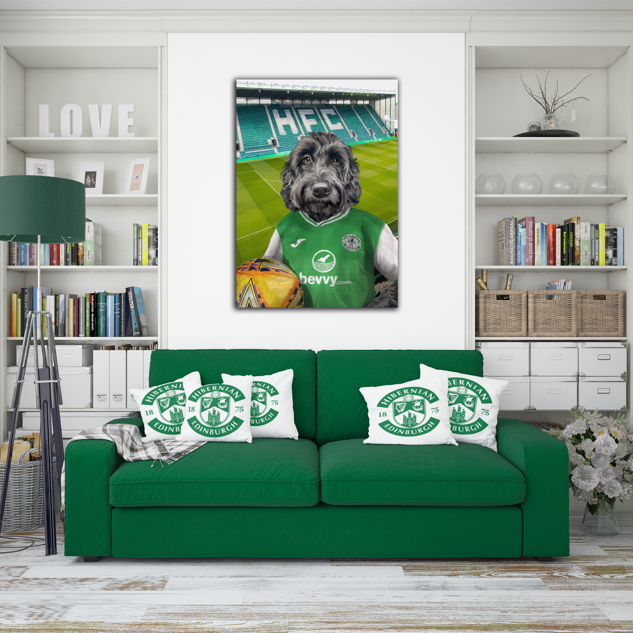 Your Pet in a Hibernian Home 24/25 Shirt inside Ground