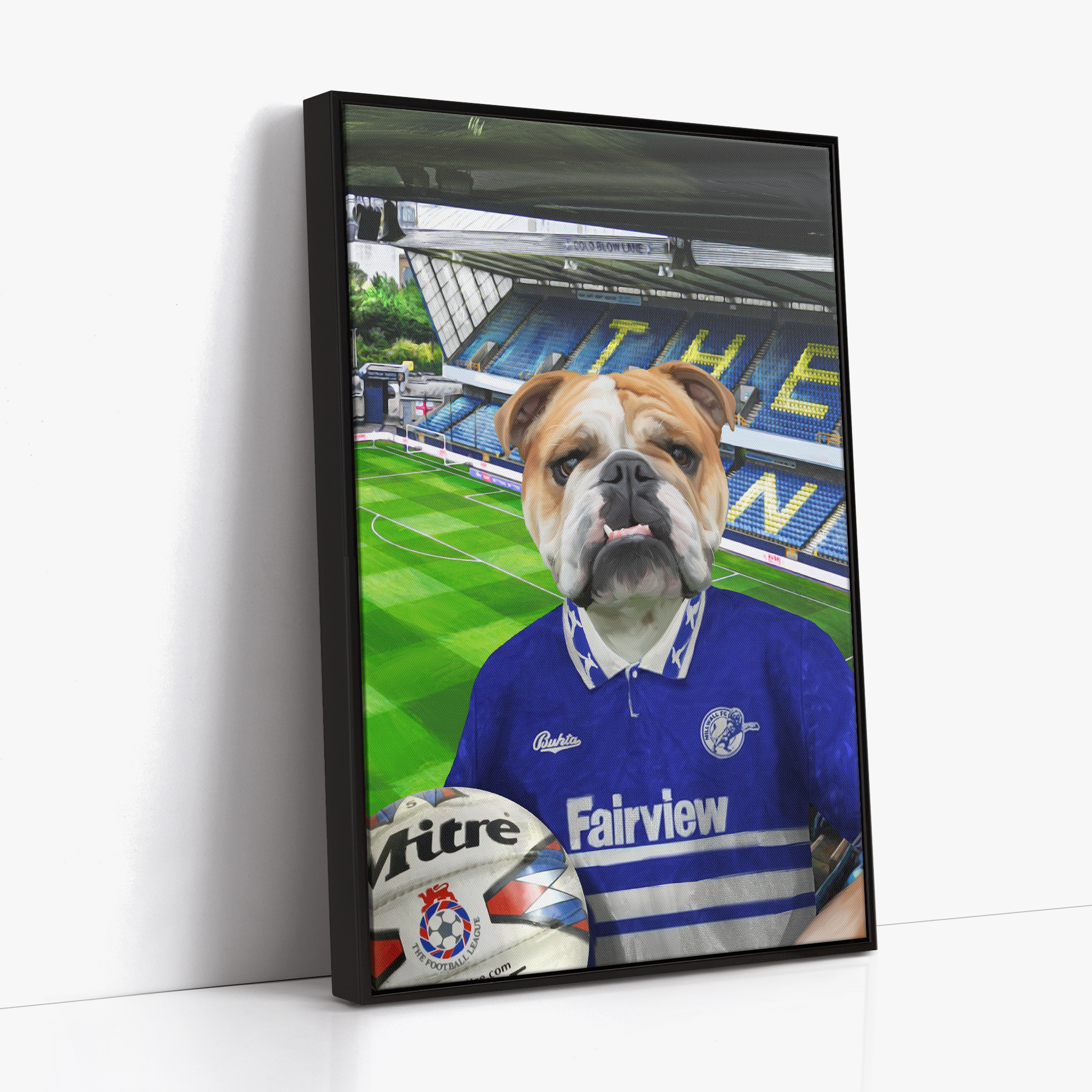 Your Pet in a Millwall 1992 Home Shirt inside the Den