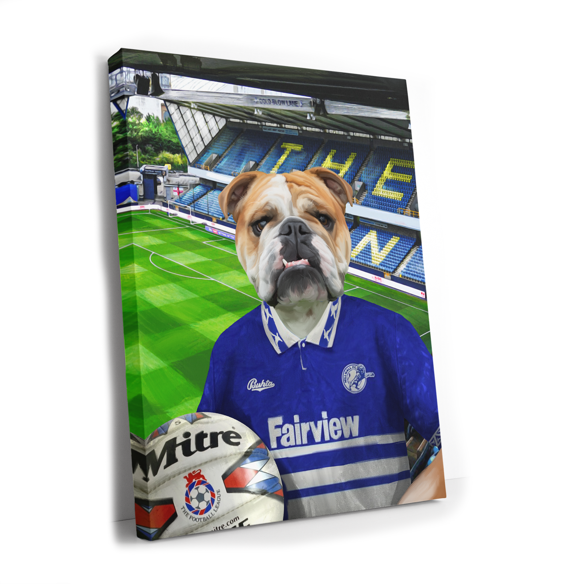 Your Pet in a Millwall 1992 Home Shirt inside the Den