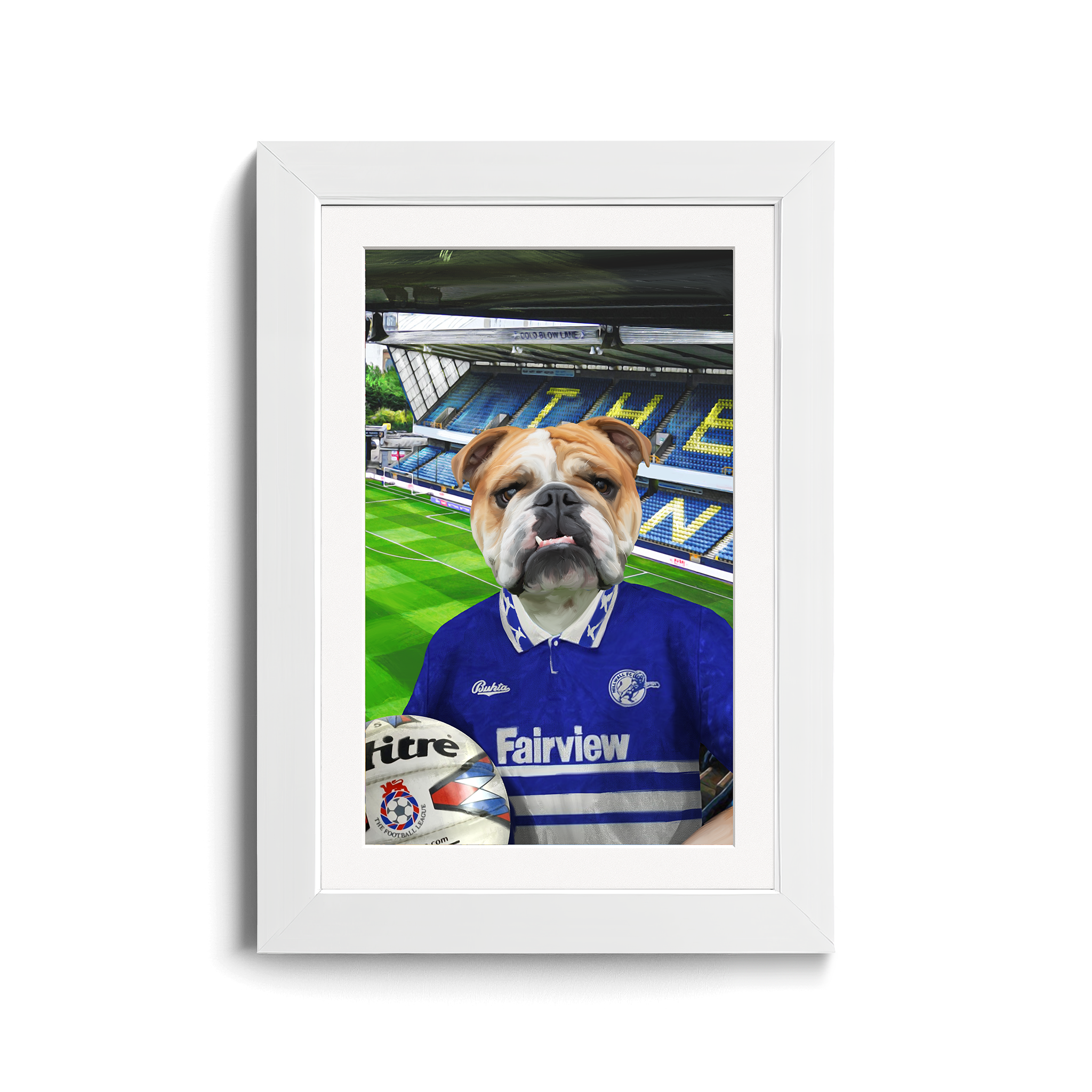 Your Pet in a Millwall 1992 Home Shirt inside the Den