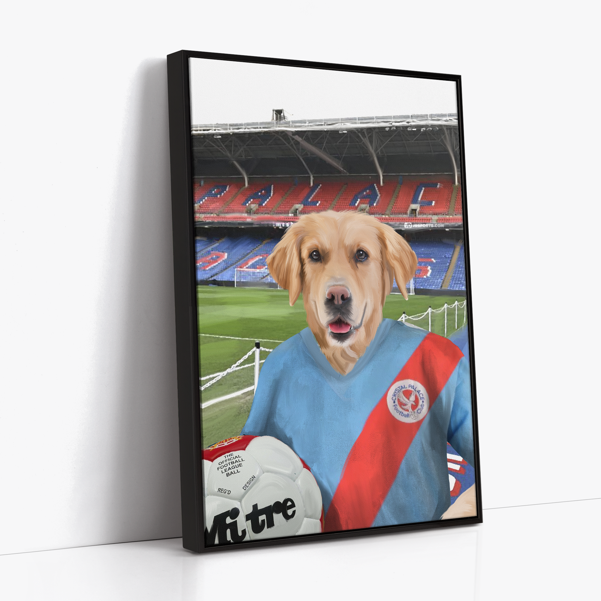 Your Pet in a Crystal Palace 1980-83 Home Shirt inside Selhurst Park