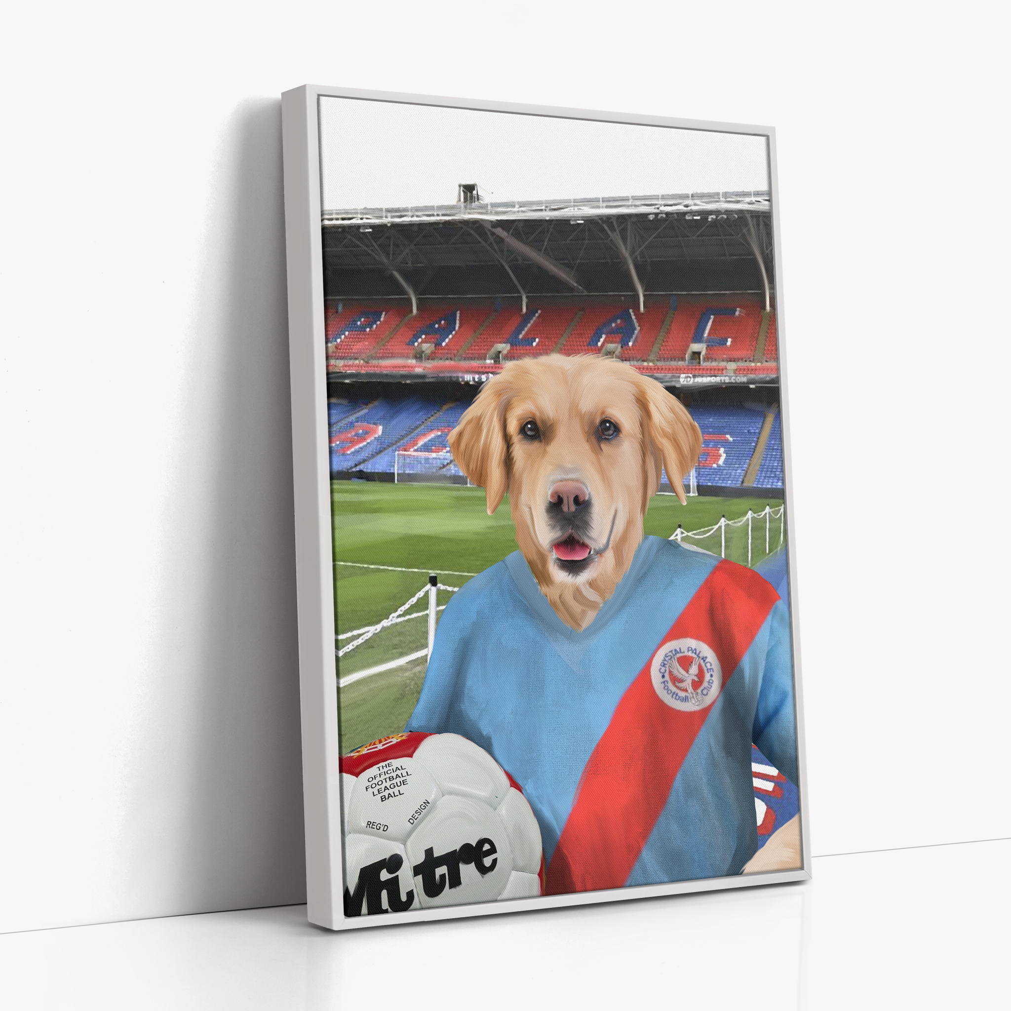 Your Pet in a Crystal Palace 1980-83 Home Shirt inside Selhurst Park