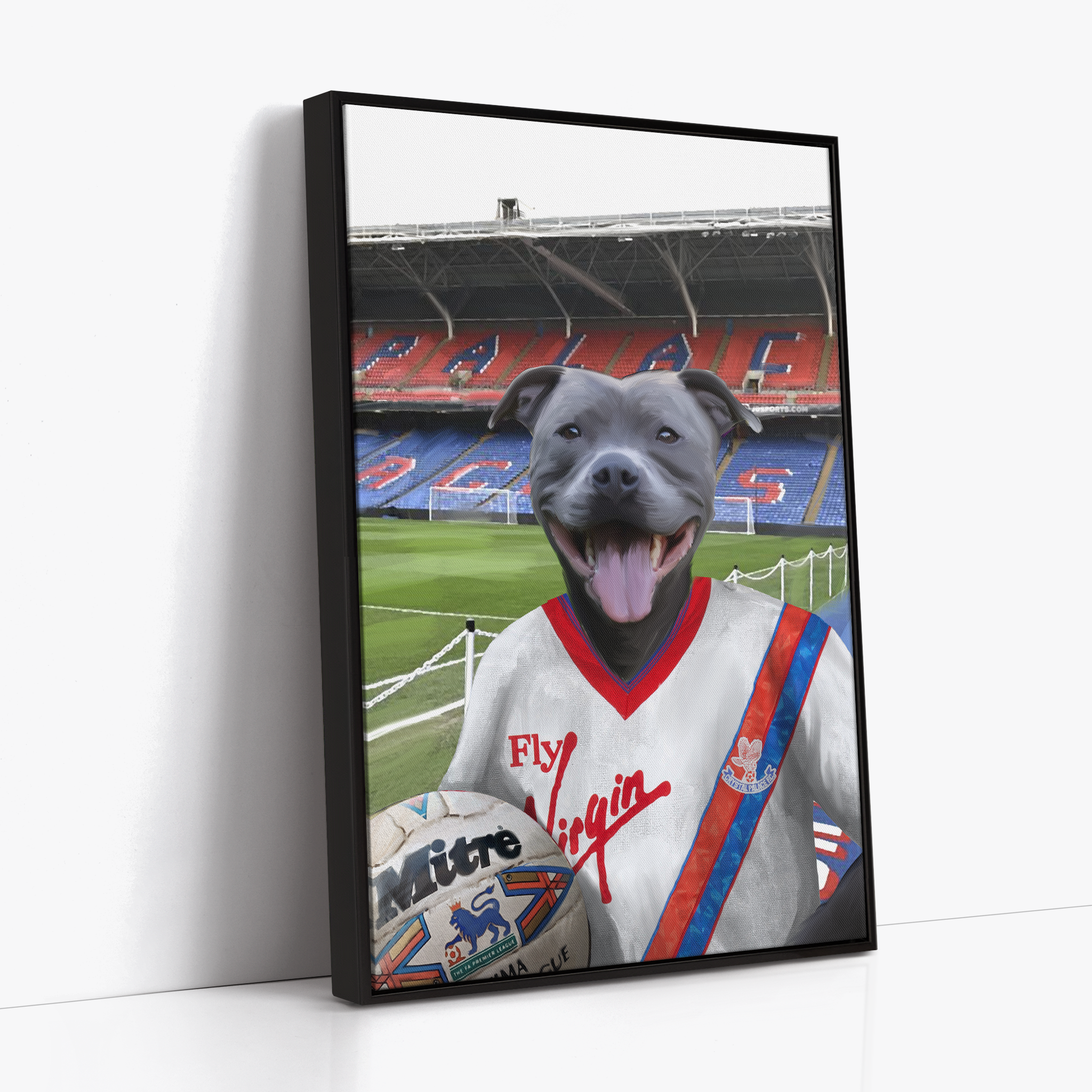 Your Pet in a Crystal Palace 1989-90 Home Shirt inside Selhurst Park