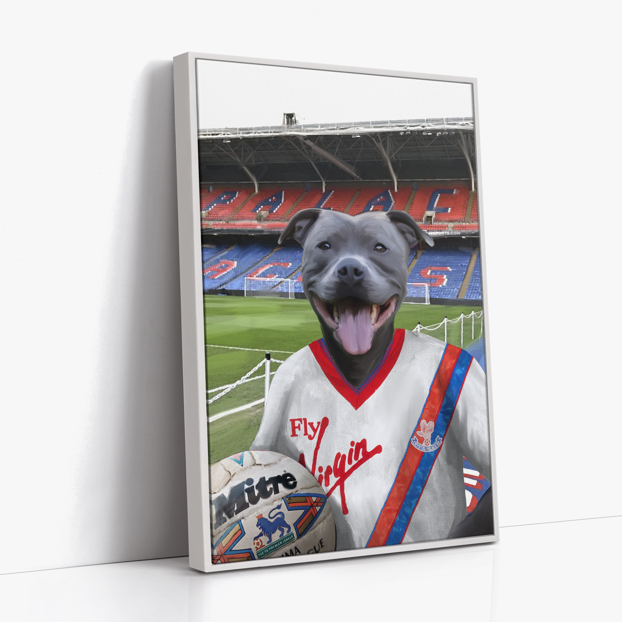 Your Pet in a Crystal Palace 1989-90 Home Shirt inside Selhurst Park