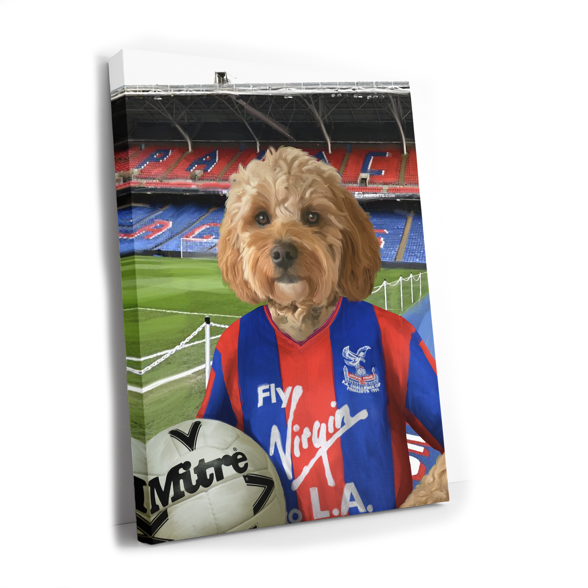 Your Pet in a Crystal Palace 1990 Home Shirt inside Selhurst Park