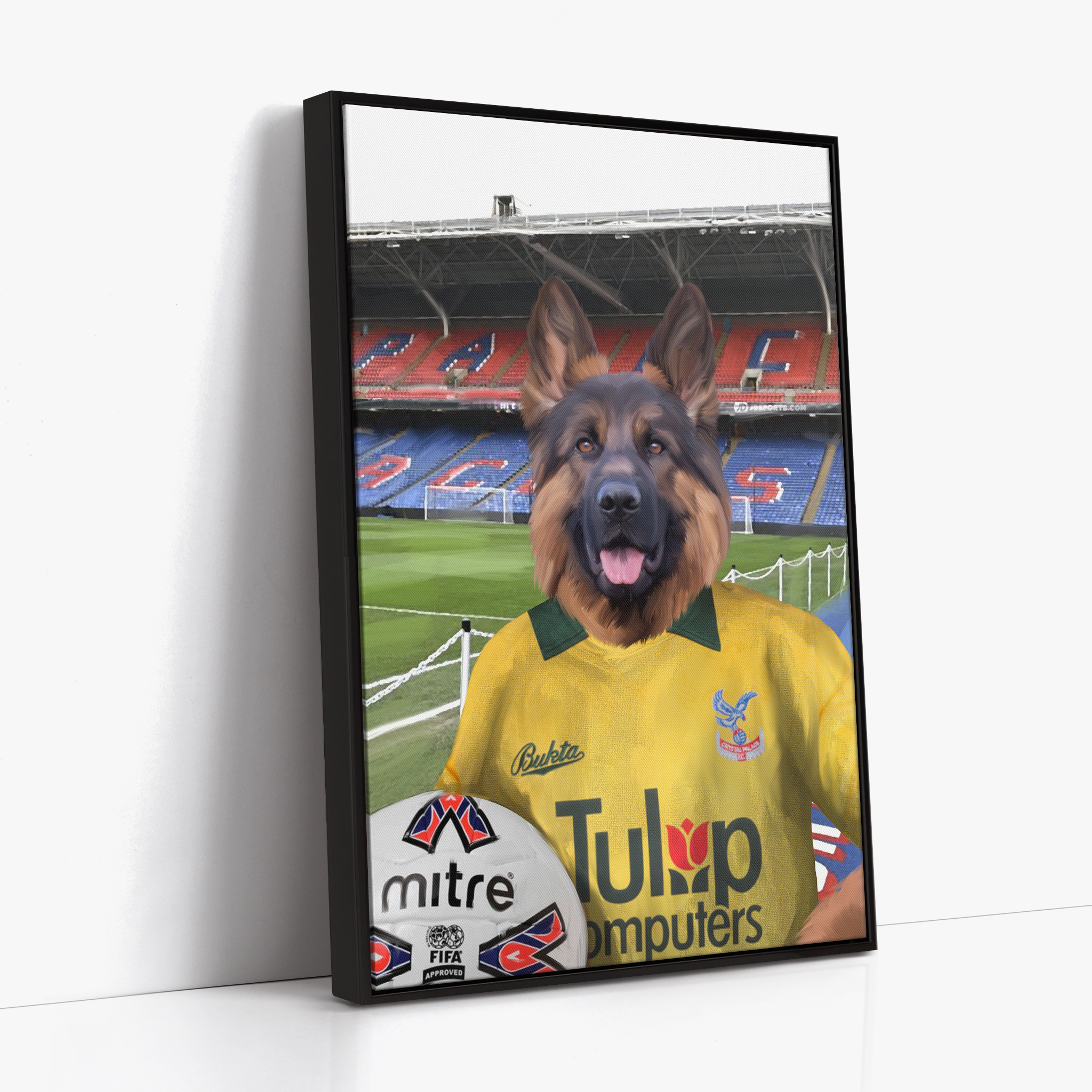 Your Pet in a Crystal Palace 1981 Away Shirt inside Selhurst Park