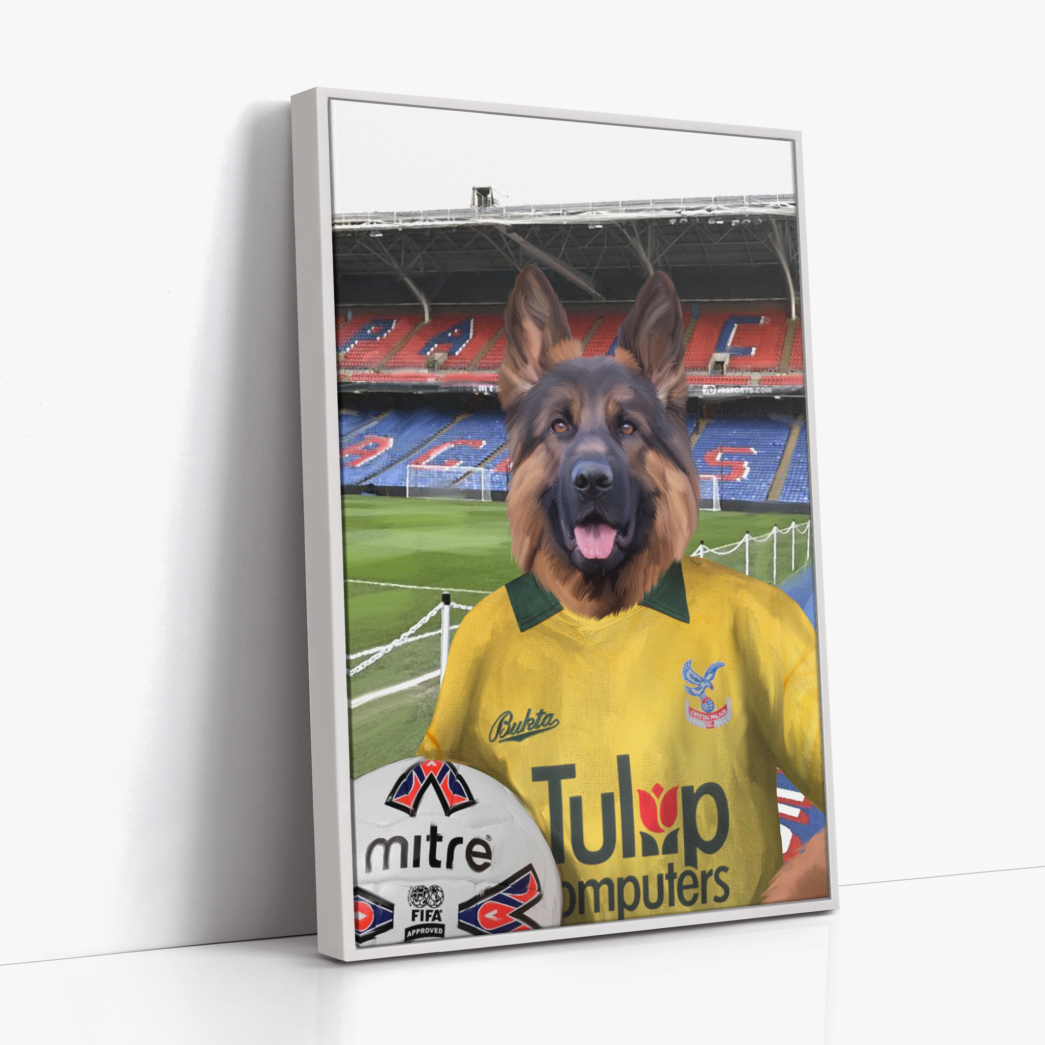 Your Pet in a Crystal Palace 1981 Away Shirt inside Selhurst Park