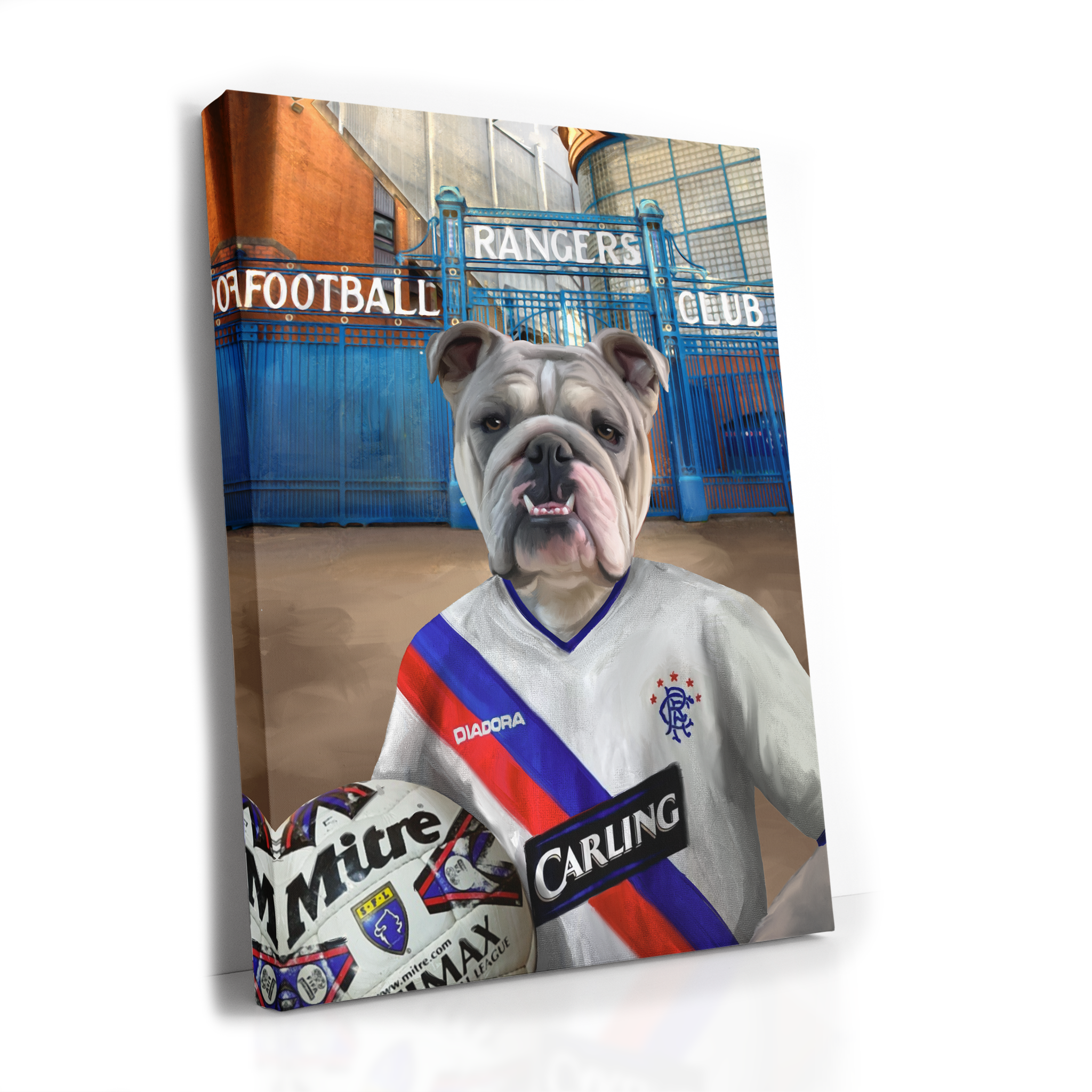 Your Pet in a Rangers 2004-05 Away Shirt outside Rangers Gates