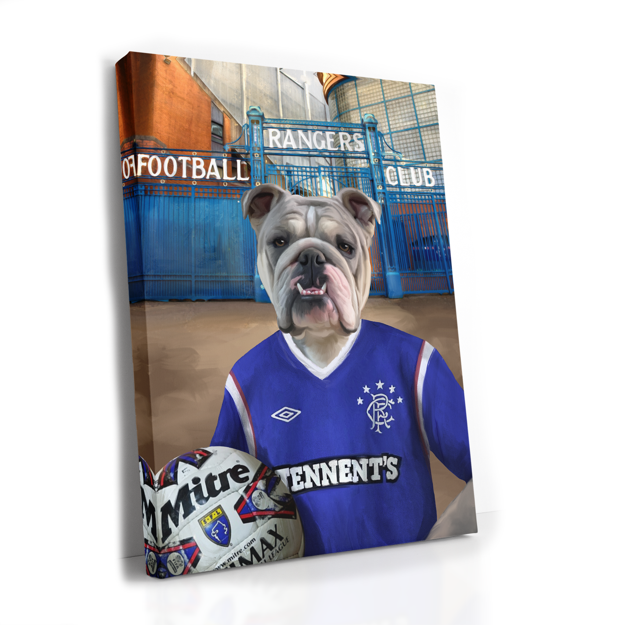 Your Pet in a Rangers 2011-12 Home Shirt outside Rangers Gates