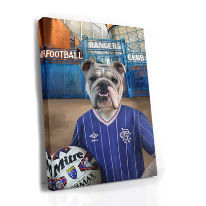 Your Pet in a Rangers 1982-84 Home Shirt outside Rangers Gates