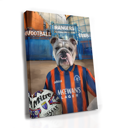 Your Pet in a Rangers 1993-94 Away Shirt outside Rangers Gates