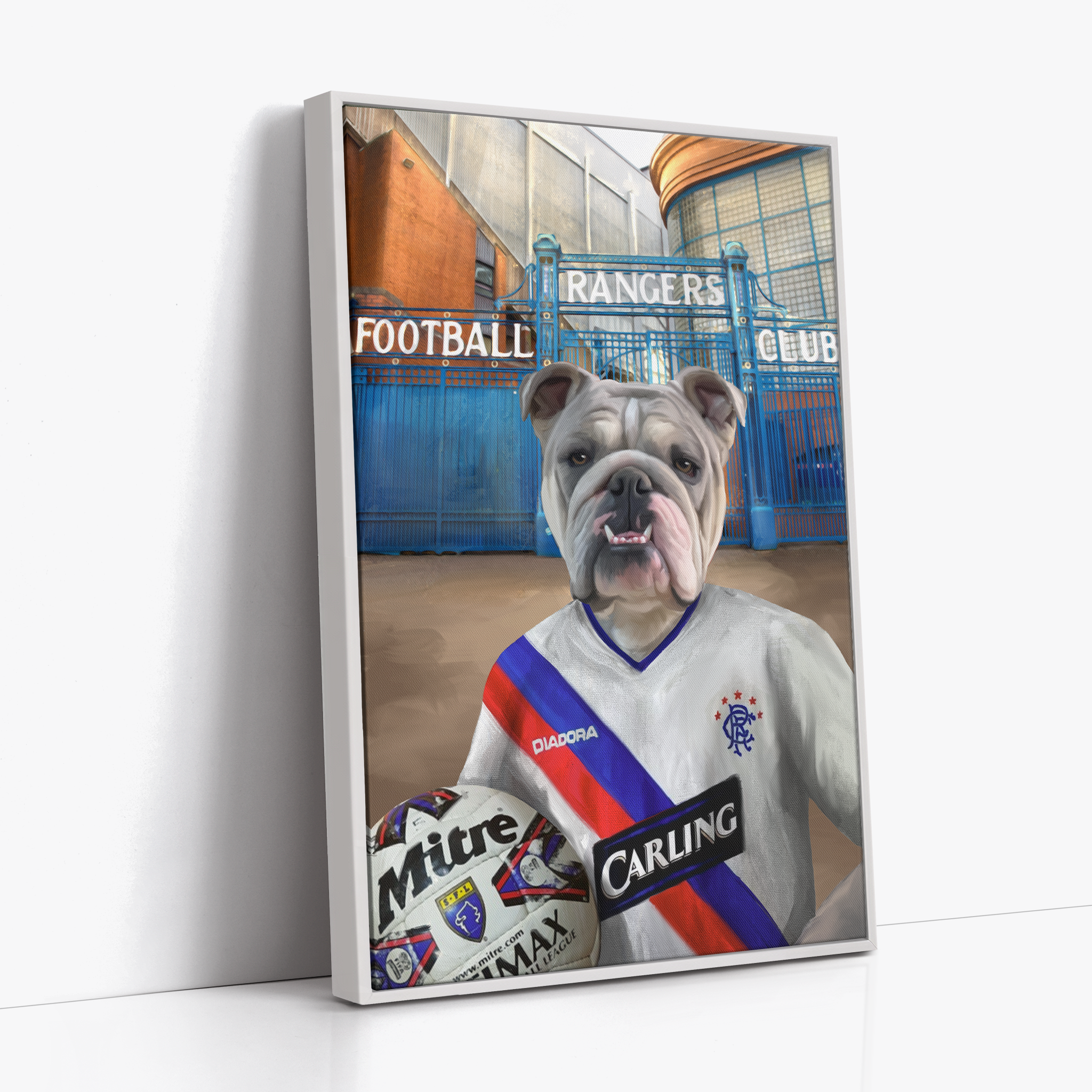 Your Pet in a Rangers 2004-05 Away Shirt outside Rangers Gates