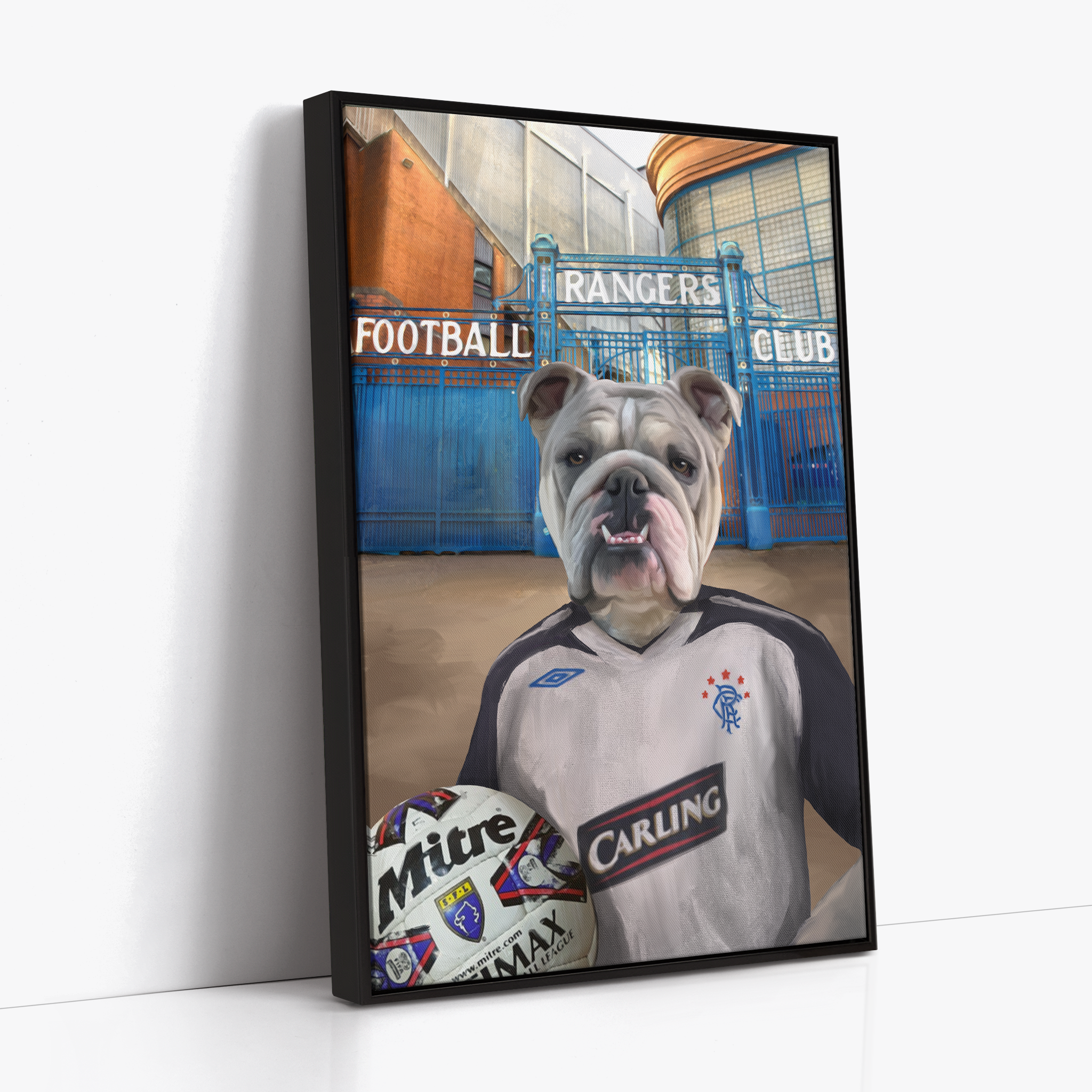 Your Pet in a Rangers 2007-08 Away Shirt outside Rangers Gates