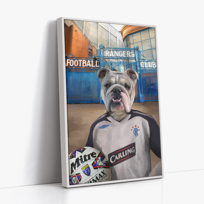 Your Pet in a Rangers 2007-08 Away Shirt outside Rangers Gates