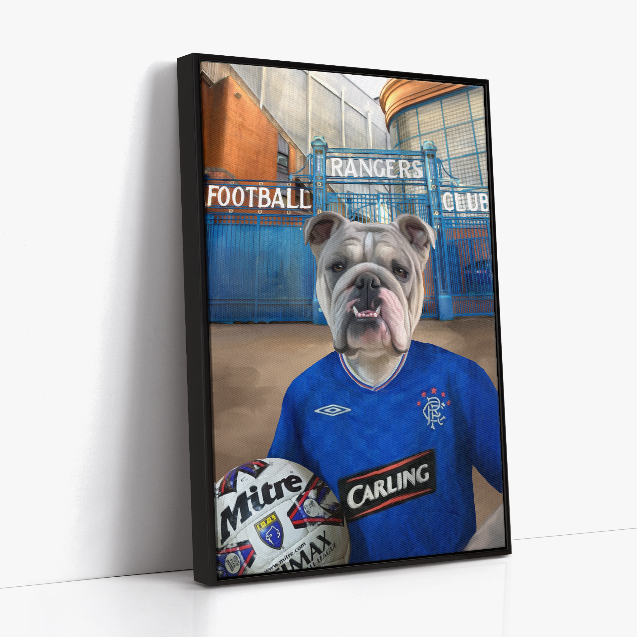 Your Pet in a Rangers 2009-10 Home Shirt outside Rangers Gates