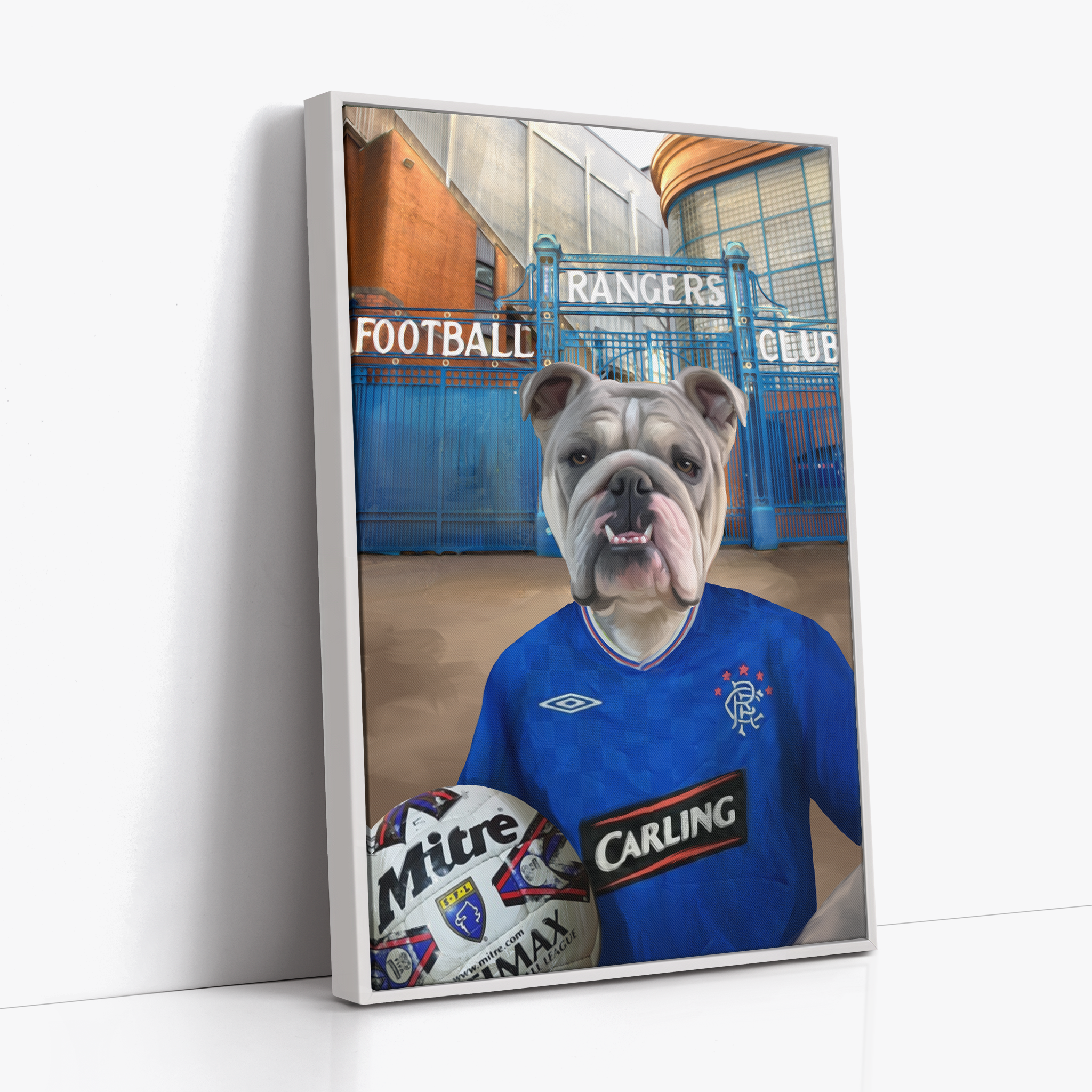 Your Pet in a Rangers 2009-10 Home Shirt outside Rangers Gates