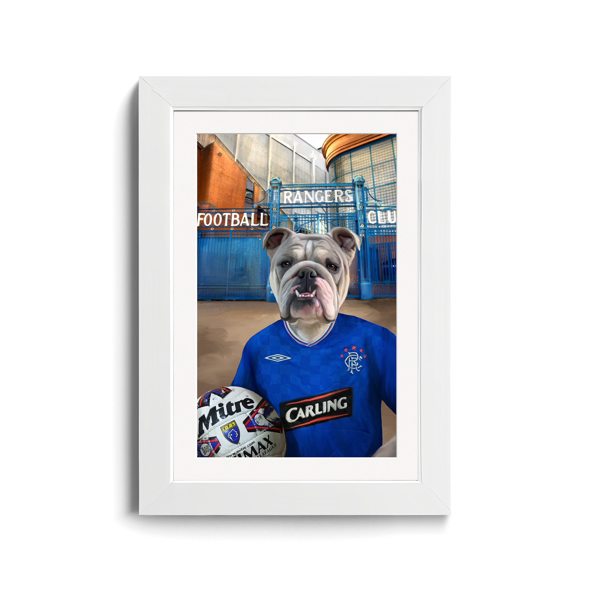 Your Pet in a Rangers 2009-10 Home Shirt outside Rangers Gates