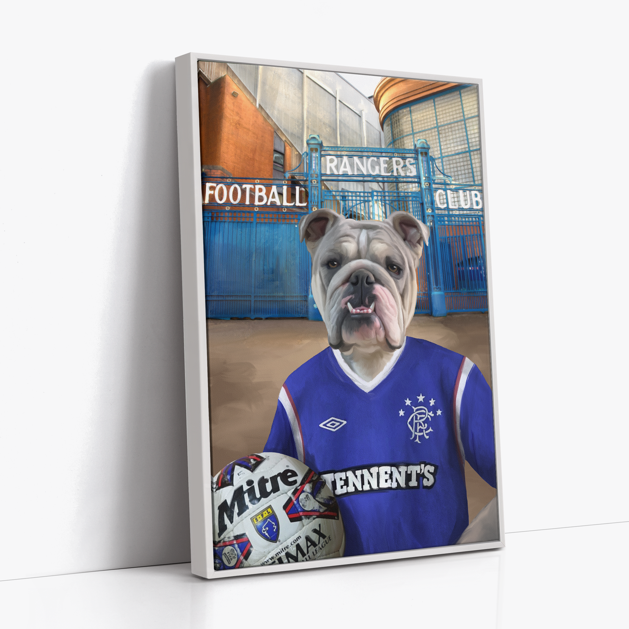 Your Pet in a Rangers 2011-12 Home Shirt outside Rangers Gates