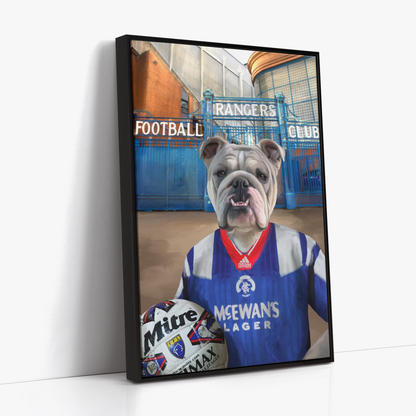 Your Pet in a Rangers 1992-94 Home Shirt outside Rangers Gates