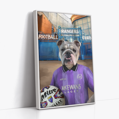 Your Pet in a Rangers 1994-95 Away Shirt outside Rangers Gates