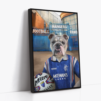 Your Pet in a Rangers 1996-97 Home Shirt outside Rangers Gates