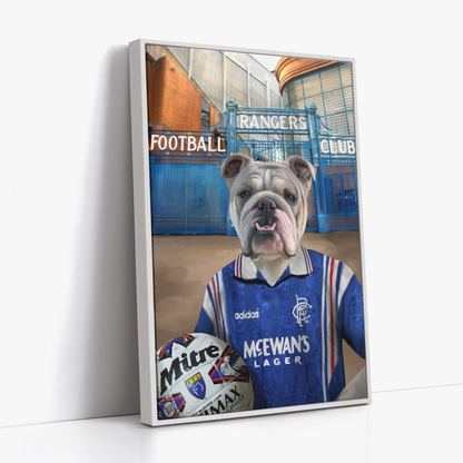 Your Pet in a Rangers 1996-97 Home Shirt outside Rangers Gates