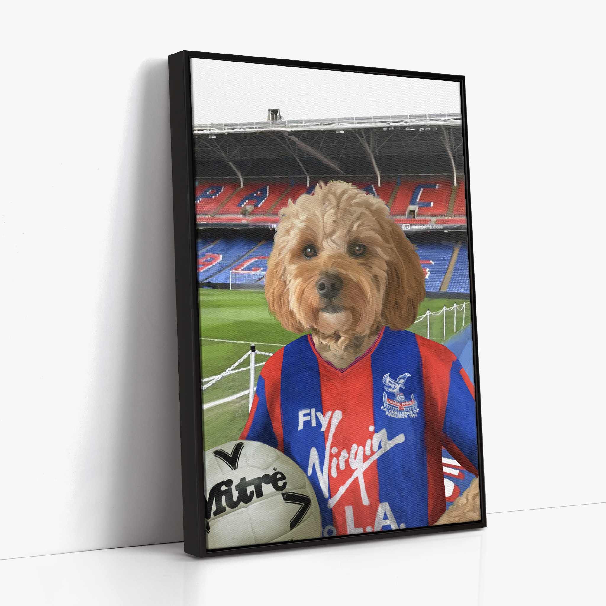 Your Pet in a Crystal Palace 1990 Home Shirt inside Selhurst Park