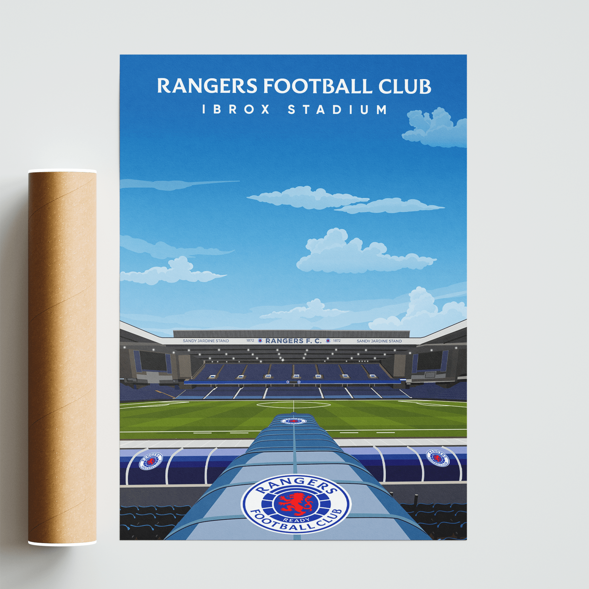 Rangers FC Ibrox Hand Drawn Stadium Design - Matt Photo Print, A3 image