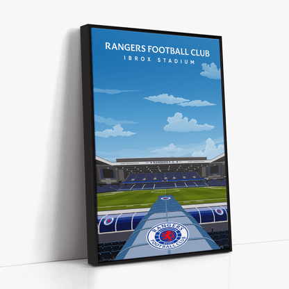 Rangers FC Ibrox Hand Drawn Stadium Design - Black Framed Canvas, A2 image